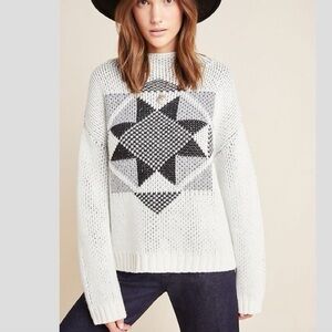 Anthropologie Starlite Geometric Wool Blend Knit High Neck Sweater Nordic XS